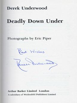 DEREK-UNDERWOOD-autograph-Kent-cricket-memorabilia-book-Deadly-Down-Under-England-in-Australia-1979-80-ashes-diary-first-edition-signature