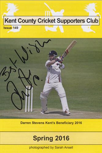 Darren-Stevens-autograph-signed-Kent-cricket-memorabilia-Stevo-2016-Benefit-KCCC-Kent-County-Cricket-Supporters-Club-newsletter-brochure-booklet-signature