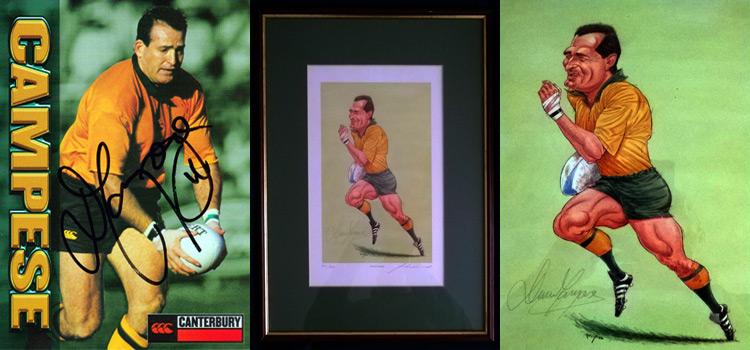 DAVID CAMPESE memorabilia (Australia) signed rugby jersey with Italian rugby memorabilia autograph John Ireland print