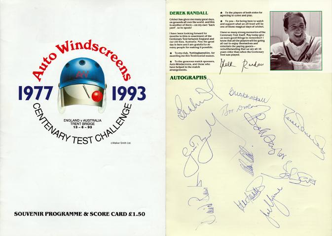 DEREK RANDALL SIGNED 1977 Centenary test brocchure