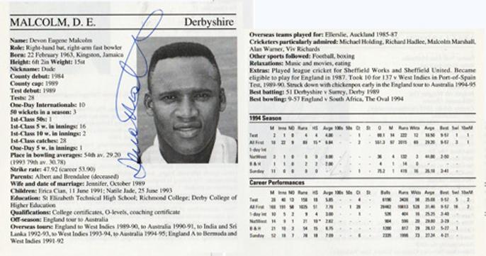 Devon-Malcolm-autograph-signed-derbyshire-cricket-memorabilia-signature-derbys-ccc-england-fast-bowler-1995-county-cricketers-whos-who