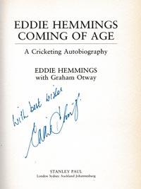 Eddie-Hemmings-autograph-signed-england-cricket-memorabilia-book-autobiography-coming-of-age-warks-ccc-signature-1991