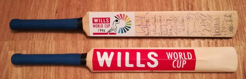 England cricket memorabilia 1996 world cup wills mini bat mike atherton signed graeme hick autograph stewart gough defreitas smith thorpe