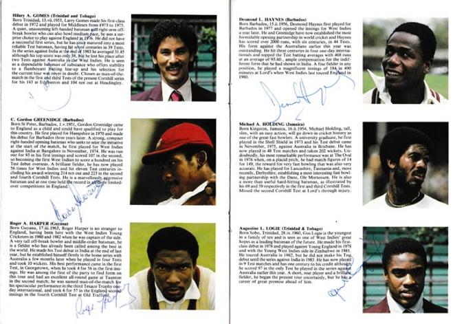 England-cricket-memorabilia-signed-1984-oval-fifth-test-match-programme-West-indies--Desmond-Haynes-autograph-gordon-greenidge-harper-gomes