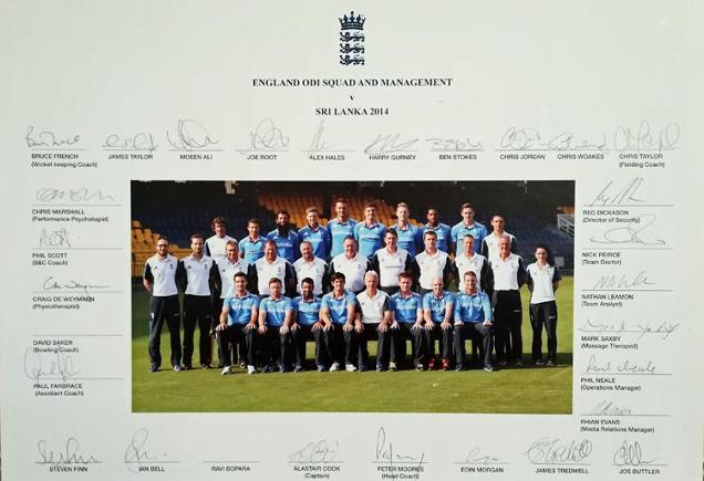 England-cricket-memorabilia-signed-squad-photo-team-2014-Sri-Lanka-tour-ODI-Joe-Root-Ben-Stokes-autograph-Alastair-cook-Eoin-morgan-Jos-Buttler-staff