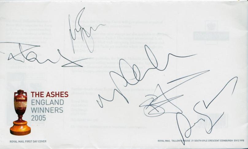England cricket team signed Ashes 2005 First Day Cover Vaughan, Bell, Harmison, Jones and Strauss 