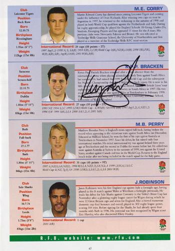 England-rugby-memorabilia-signed-twickenham-programme-2001-scotland-rufc-five-six-nations-union-kyran-bracken-danny-grewcock-richard-hill-autograph-signature
