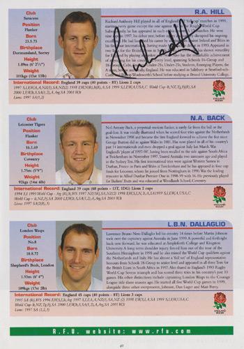 England-rugby-memorabilia-signed-twickenham-programme-2001-scotland-rufc-five-six-nations-union-richard-hill-kyran-bracken-danny-grewcock-autograph-signature