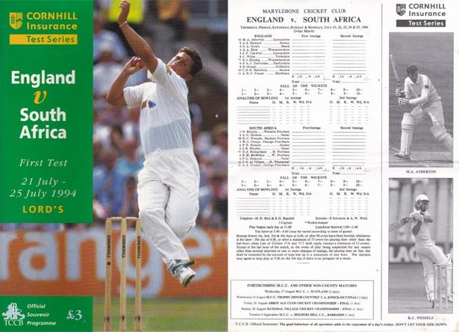 England-v-south-africa-cricket-memorabilia-1994-lords-test-match-programme-scorecard-proteas-historic