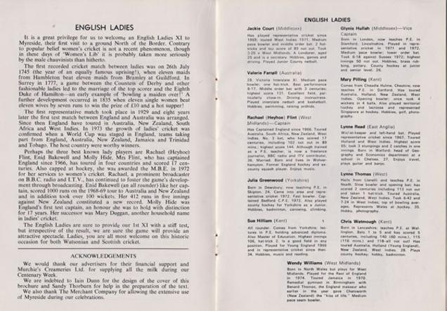 England-womens-cricket-memorabilia-signed-watsonians-club-brochure-centenary-1875-1975-team-ladies-biography