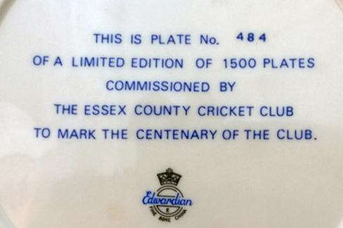 Essex-county-cricket-memorabilia-1976-club-centenary-commemorative-plate-1876-limited-edition-edwardian-porcelain-china-badge