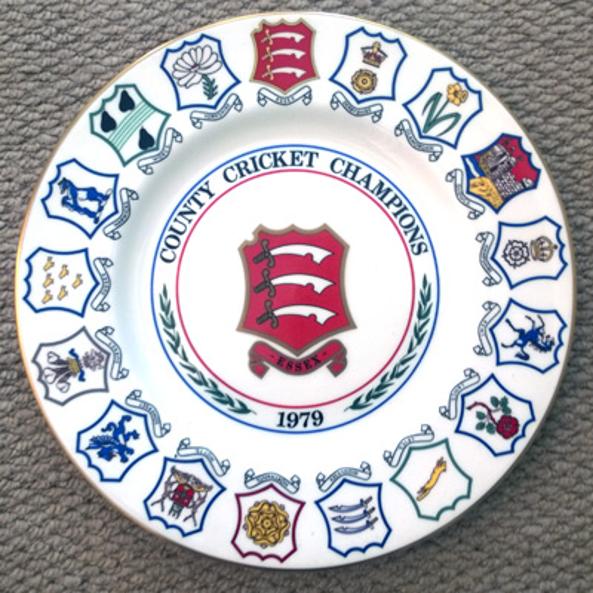 Essex-county-cricket-memorabilia-club-1979-schweppes-champions-commemorative-plate-limited-edition-coalport-porcelain-china-badge-keith-fletcher-signature