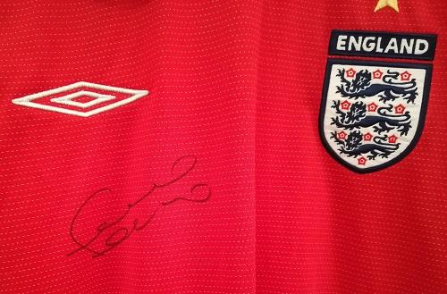 Frank Lampard autograph signed england football memorabilia red umbro shirt chelsea cfc midfielder signature