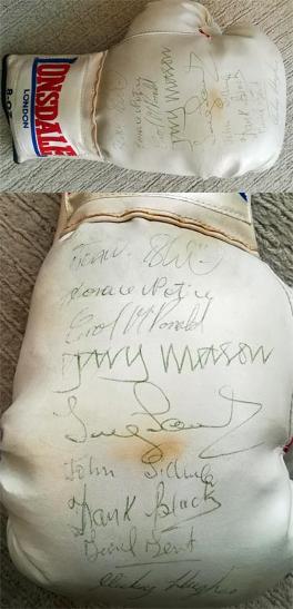 Frank-Bruno-autograph-signed-boxing-memorabilia-white-lonsdale-glove-gary-mason-Frank-Black-Mickey-Hughes-Errol-Mcdonald-british-boxers