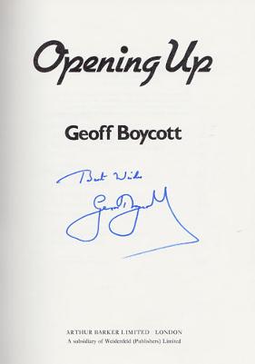 Geoff Boycott Yorkshire England signed autobiography Opening Up cricket memorabilia autograph