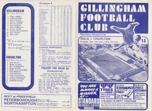 GILLINGHAM-football-memorabilia-signed-programme-david-peach-autograph-autographed-soccer-signature-charlton