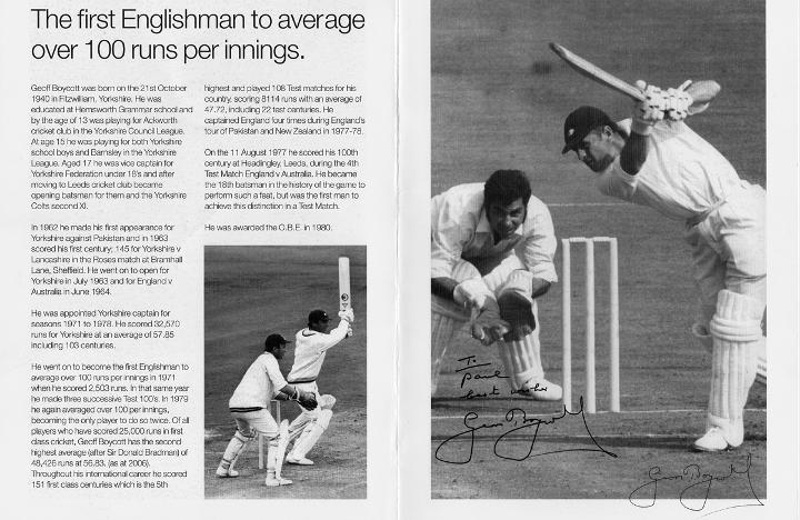 GEOFF BOYCOTT signed commemorative brochure 100 runs average