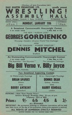 Georges-Gordienko-autograph-Dennis-Mitchell-signed-wrestling-flyer-wrestler-Dale-Martin-Promotions-big-bill-verna-billy-joyce-assembly-halls-tunbridge-wells-1970s