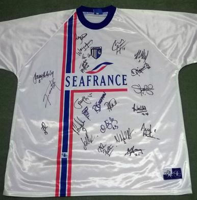 Gillingham-FC-football-memorabilia-away-shirt-signed-autographed-official-merchandise-Seafrance-2003-2004-white