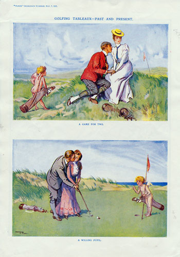 Golf memorabilia golfing memorabilia vintage golf Punch magazine print Frank Reynolds 1927 tableaux Past and Present Game for Two Willing Pupil 350