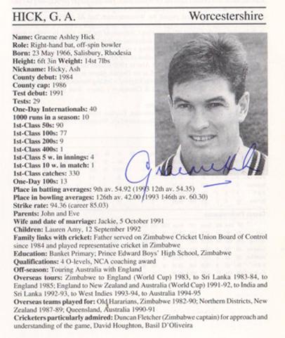 Graeme-Hick-autograph-signed-worcs-cricket-memorabilia-signature-England-batsman-1995-county-cricketers-whos-who