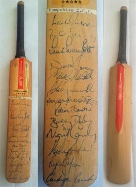 Hampshire-cricket-memorabilia-1984-squad-signed-gray-nicolls-mini-bat--malcolm-marshall-autograph-gordon-greenidge-robin-smith-chris-mark-nicholas-hants-ccc