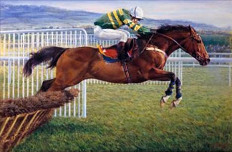 ISTABRAQ print Susan Crawford Champion Hurdler horse racing memorabilia Charlie Swan memorabilia Cheltenham Festival framed