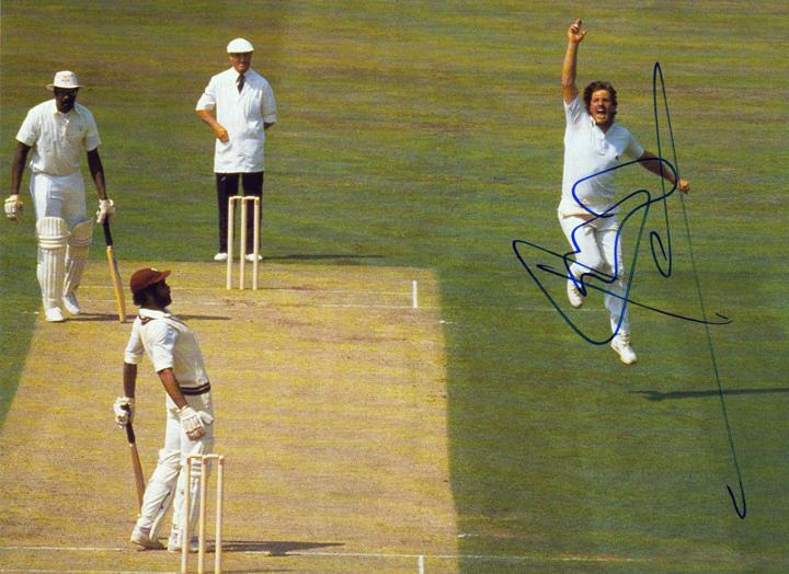 Ian Botham hand-signed cricket pic bowling against the West Indies.