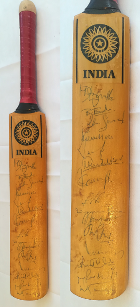 India cricket memorabilia signed mini bat 1990 squad sachin tendulkar autograph shastri azharuddin bedi