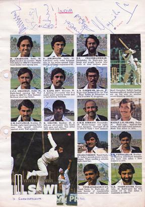 India-cricket-memorabilia-signed-team-sheet-kapil-dev-autograph-gavaskar-bedi-chandrasekhar-gaekwad-venkat-vishwantah-vengsarkar-armanath-chauhan-singh-reddy