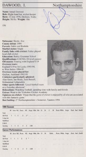 Ismail-Dawood-autographs-signed-northamptonshire-cricket-memorabilia-northants-ccc-batsman-signature