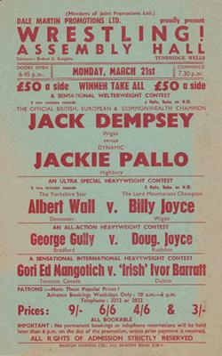 Jackie-Pallo-autograph-Jack-Dempsey-signed-wrestling-flyer-Mr-TV-wrestler-Dale-Martin-Promotions-Billy-Doug-Joyce-Albert-Wall