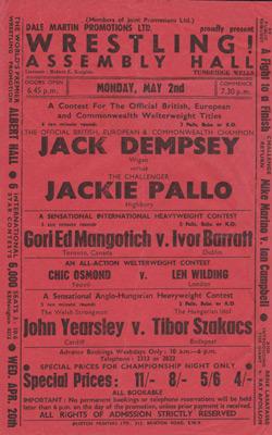Jackie-Pallo-autograph-Jack-Dempsey-signed-wrestling-flyer-Mr-TV-wrestler-Dale-Martin-Promotions-Tibor-Szakacs-Ivor-Barratt-assmebly-tooms-tunbridge-wells