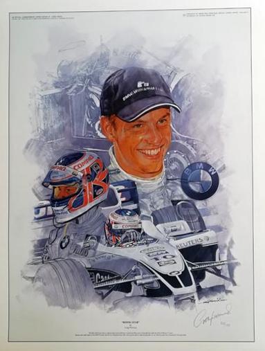 Jenson-Button-formular-one-motor-racing-memorabilia-BMW-Williams-poster-signed-artist-Craig-Warwick-Rising-Star--2000
