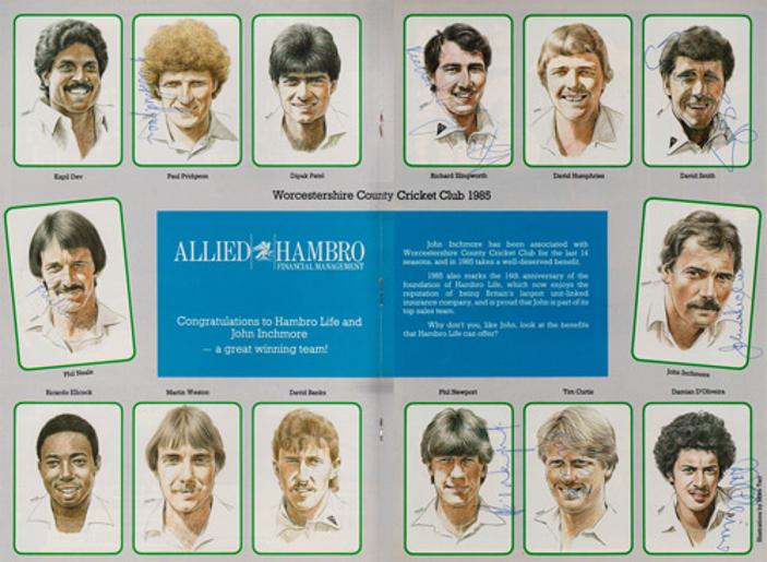 John-Inchmore-autograph-signed-worcs-cricket-memorabilia-1985-Benefit-brochure-signatures-damian-doliveira-phil-neale-tim-curtis-phil-newport-richard-illingworth