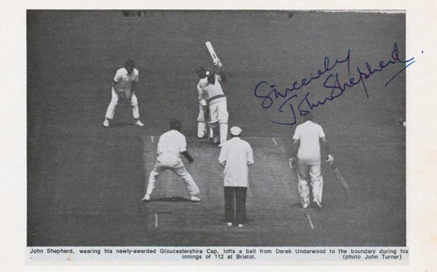 John-Shepherd-autograph-signed-Kent-Cricket-memorabilia-KCCC-Gloucs-CCC-Gloucestershire-Underwood-Knott-century-awarded-county-cap-Shep-barbados-1983