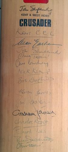 John-Shepherd-autograph-signed-Kent-cricket-memorabilia-KCCC-West-Indies-Essex-Sussex-Hampshire-Cowdrey-Underwood-Tavare-Ealham-Downton-gray-nicolls-bat