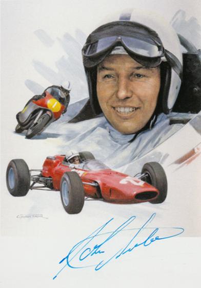 John Surtees autograph signed motor racing f1 cycle memorabilia Racing Steps Foundation grand prix bike formula one world champion ferrari lola lotus cooper