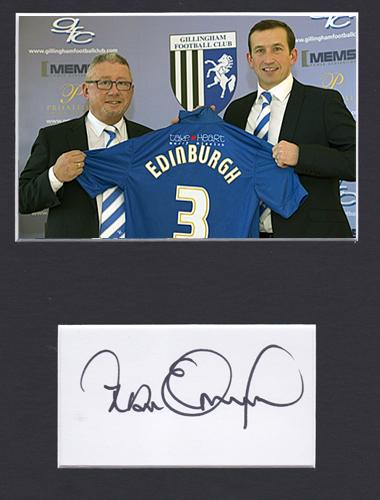 Justin-Edinburgh-autograph-signed-Gillingham-FC-football-memorabilia-owner-Paul-Scally-manager-coach-the-gills-signature-Priestfield-Stadium