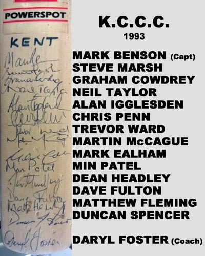 KENT cricket memorabilia signed cricket bat KCCC Benson Cowdrey Headley Duncan Spencer Spitfires autographed bat autographs