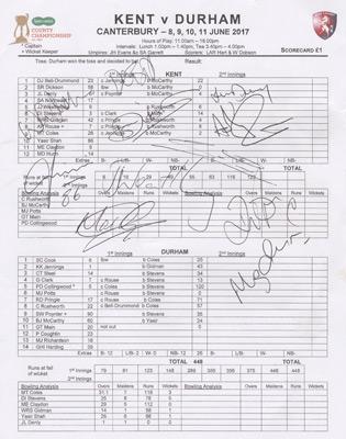 Kent-CCC-2017-signed-cricket-memorabilia-team-sheet-v-durham-yasir-shah-autograph-darren-stevens-Sam-northeast-denly-matt-coles-joe-weatherley-dbd-rouse-gidman