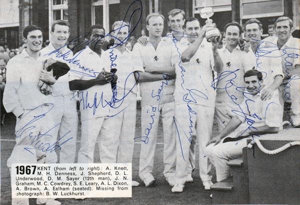 Kent-CCC-autograph-signed-cricket-memorabilia-1967-team-photo-Denness-Knott-Shepherd-Underwood-Ealham-Norman-Graham-county-Friends-Provident-champions