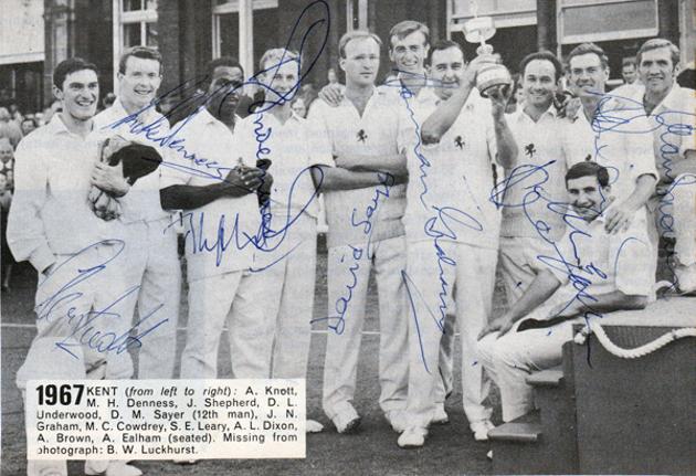Kent-CCC-autograph-signed-cricket-memorabilia-1967-team-photo-Denness-Knott-Shepherd-Underwood-Ealham-Norman-Graham-county-Friends-Provident-champions