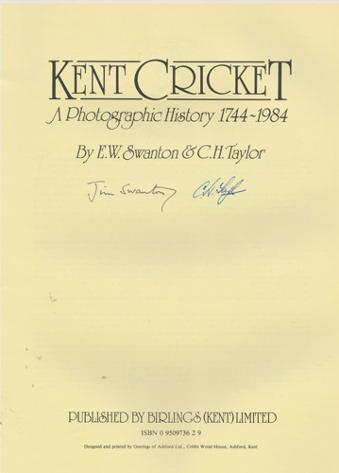 Kent-Cricket-memorabilia-EW-Jim-Swanton-autograph-signed-book-photographic-history-1744-1984-CH-Chris-taylor-brochure-booklet-kccc-signature-first-edition