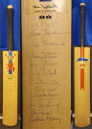 Kent-cricket-Lillywhite-Frowd-bat-signed-Knott-Underwood-Cowdrey-Woolmer-Luckhurst-Tavare-dilley-KCCC