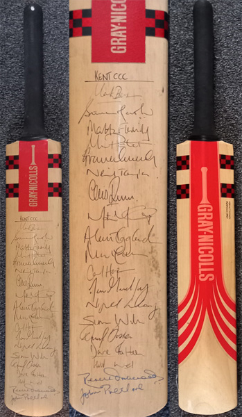 Kent cricket club signed gray nicolls bat 1994 benson hooper cowdrey underwood pretlove