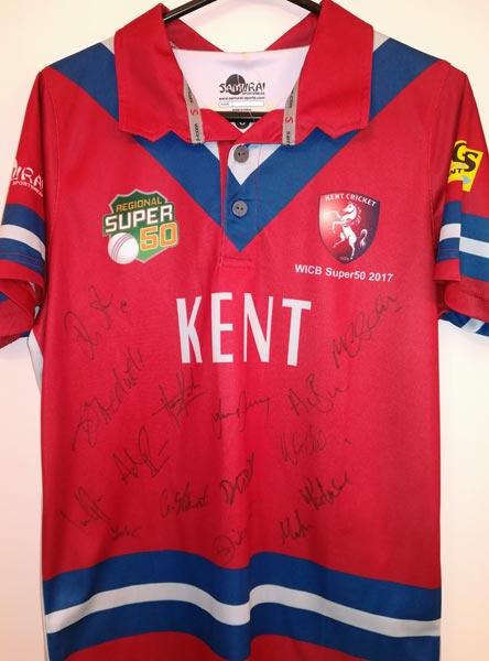 Kent-cricket-memorabilia-2017-squad-signed-WICB-Super50-replica-shirt-red-kccc-darren-stevens-autograph-dbd-joe-denly-spitfires-west-indies-super-50-kccc