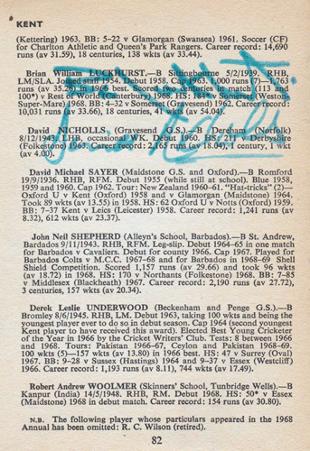 Kent-cricket-memorabilia-KCCC-autographs-signed-Playfair-Cricket-Annual-1969-Mike-Denness-Brian-Luckhurst-Alan-Ealham-David-Nicholls-Graham-Johnson