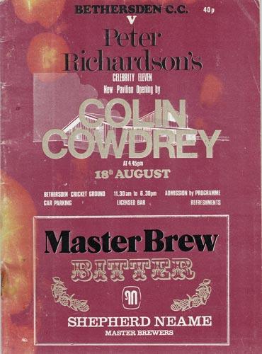 Kent-cricket-memorabilia-colin-cowdrey-autograph-signed-Bethersden-CC-programme-Peter-Richardson-benefit-match-1978-kccc