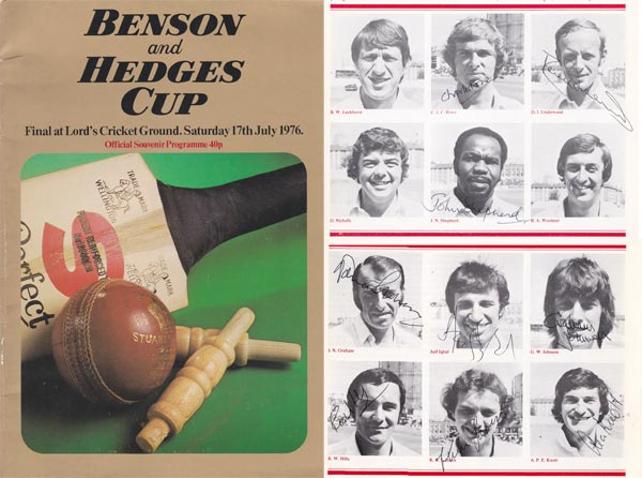 Kent-cricket-memorabilia-signed-1976-Benson-and-hedges-cup-final-programme-worcs-ccc-lords-champions-winners-team-autographs-kccc